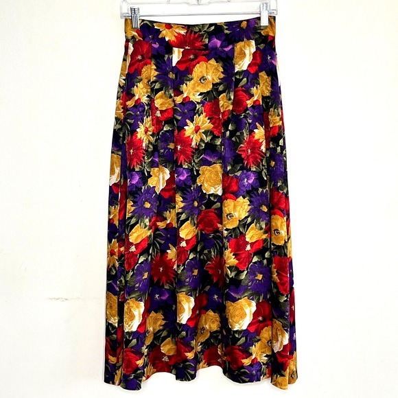 Vintage‎ Brooks Brothers Silk Midi Skirt Size 8 Floral Modest Workwear Casual - Picture 1 of 8